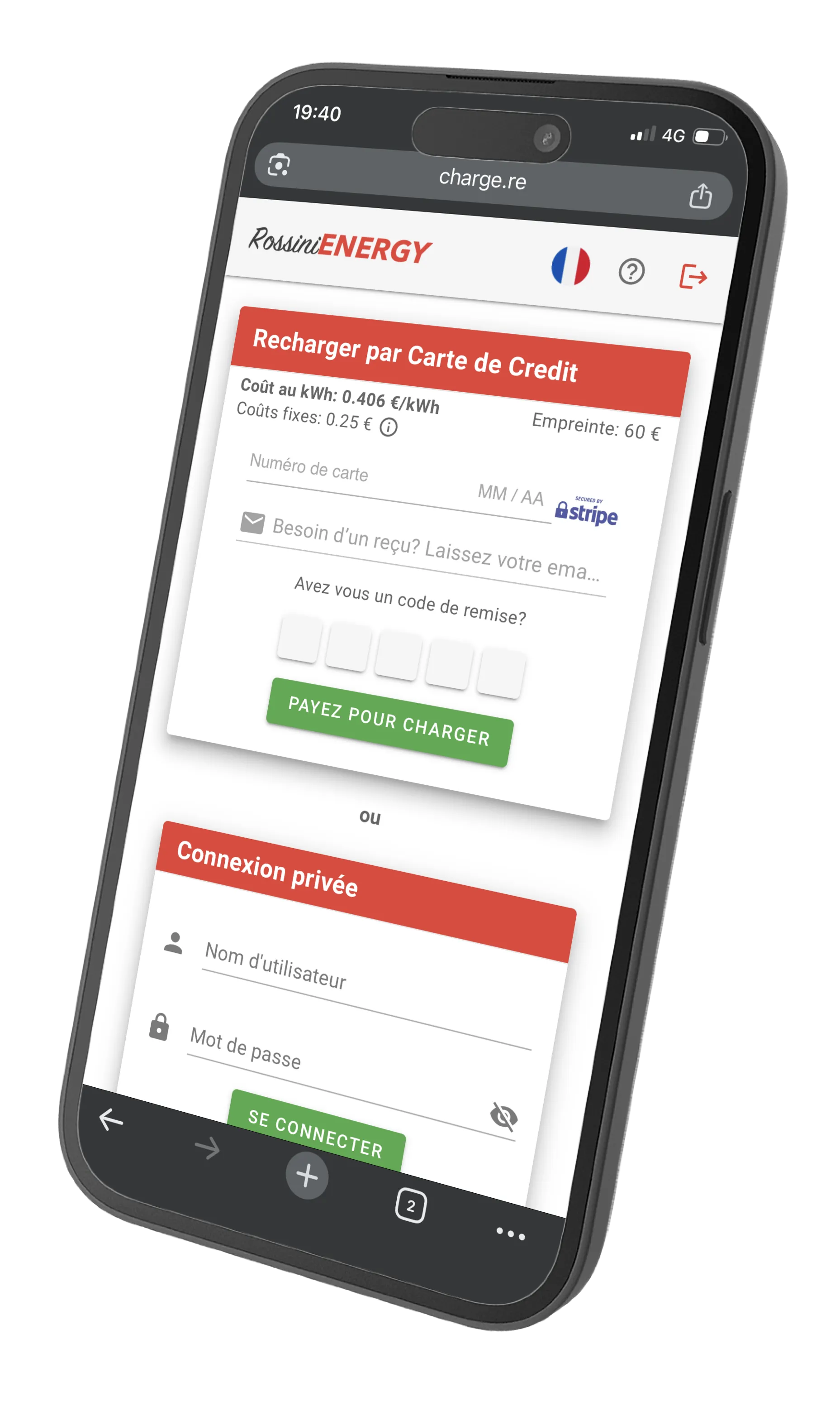 Interface mobile de paiement et de gestion des recharges RossiniEnergy