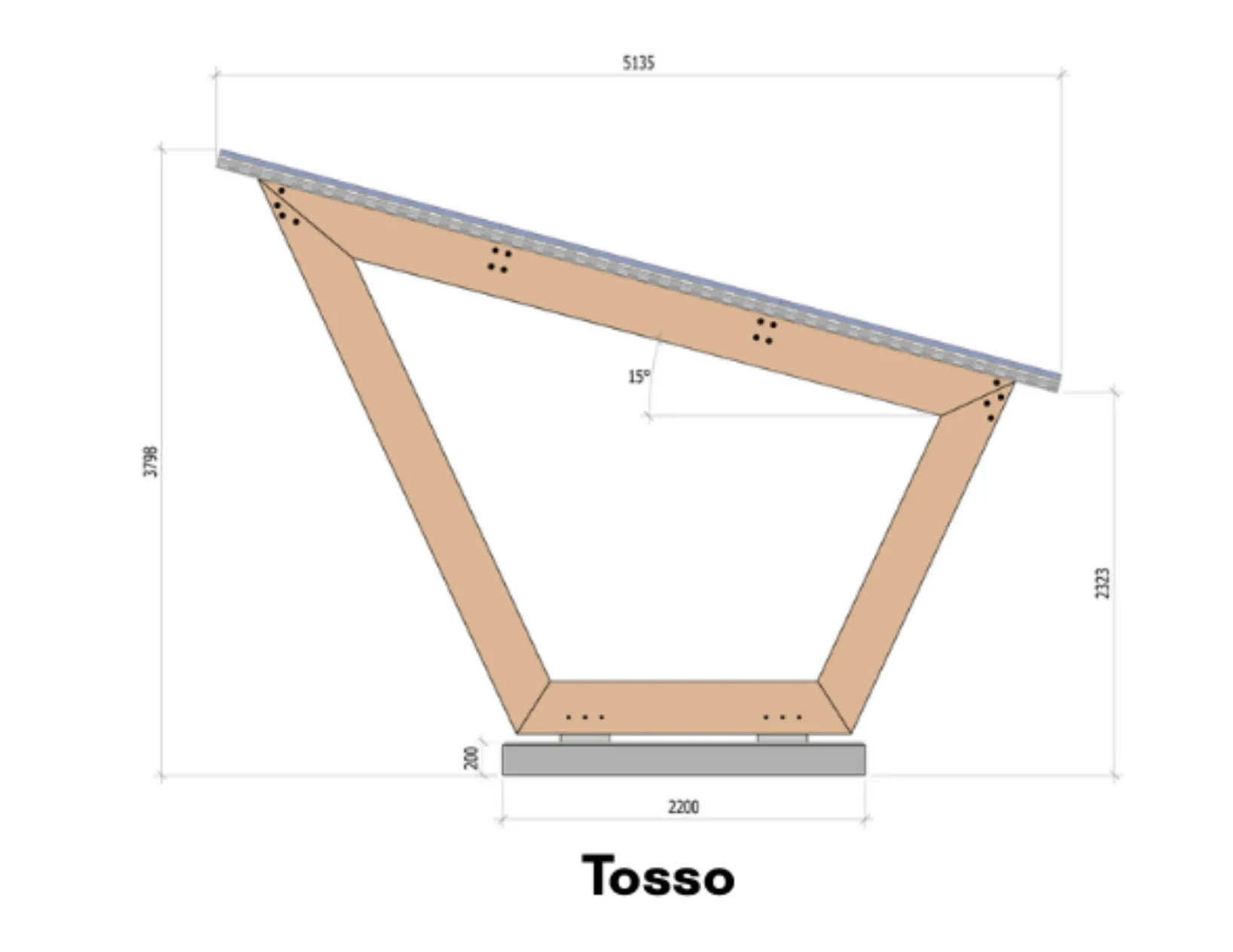 Vue technique de l'ombrière photovoltaïque en bois TOSSO